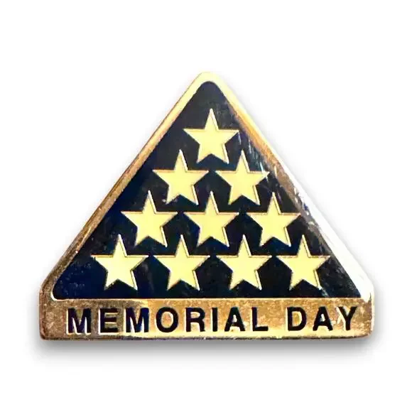 Vintage Memorial Day Triangle Enamel Pin Gold Tone Folded Flag Design 1.75 Inch - Picture 1 of 2